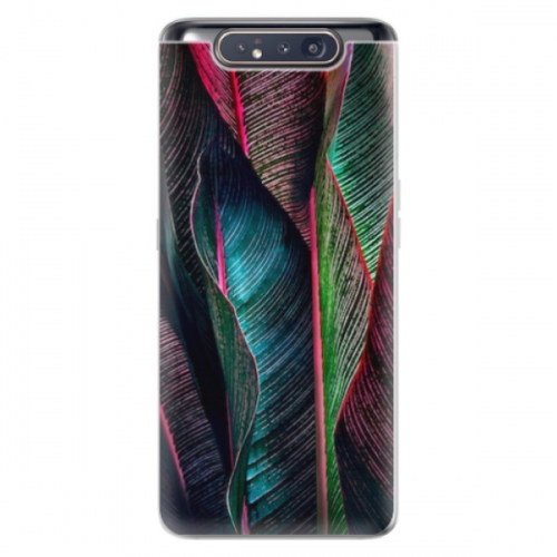 Odolné silikonové pouzdro iSaprio - Black Leaves - Samsung Galaxy A80