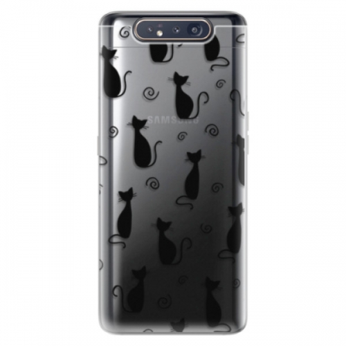 Odolné silikonové pouzdro iSaprio - Cat pattern 05 - black - Samsung Galaxy A80