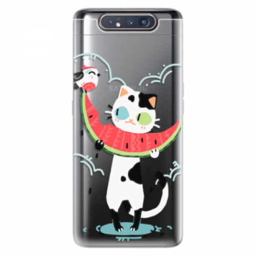 Odolné silikonové pouzdro iSaprio - Cat with melon - Samsung Galaxy A80