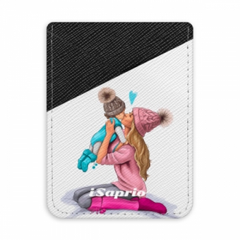 Pouzdro na kreditní karty iSaprio - Kissing Mom - Blond and Boy - tmavá nalepovací kapsa