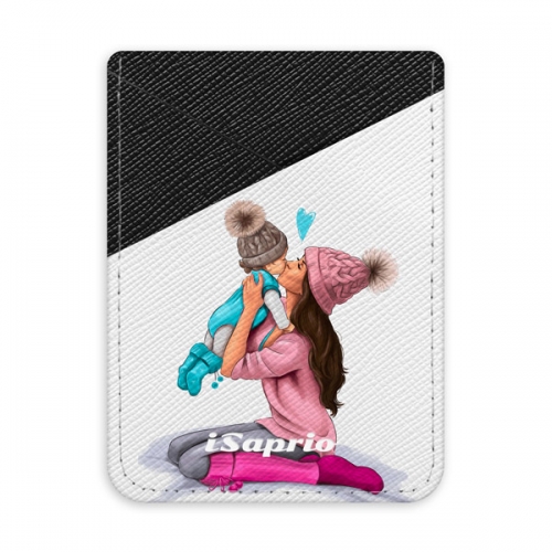 Pouzdro na kreditní karty iSaprio - Kissing Mom - Brunette and Boy - tmavá nalepovací kapsa