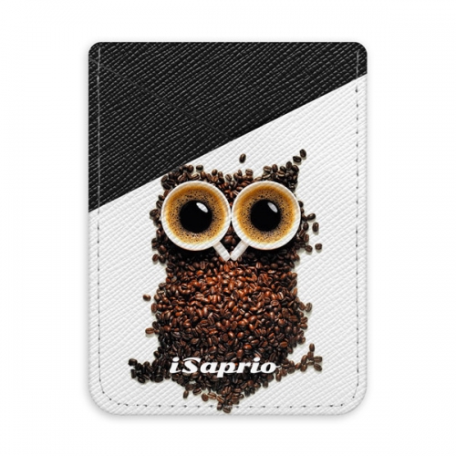 Pouzdro na kreditní karty iSaprio - Owl and Coffee - tmavá nalepovací kapsa