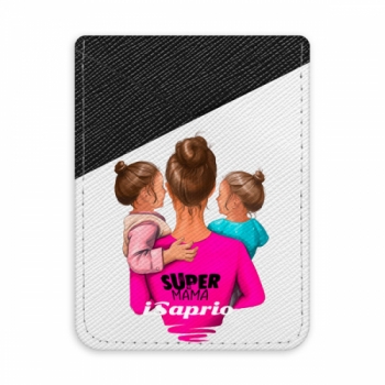 Pouzdro na kreditní karty iSaprio - Super Mama - Two Girls - tmavá nalepovací kapsa