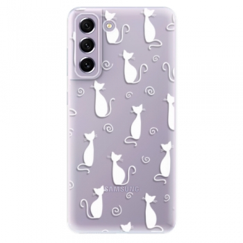 Odolné silikonové pouzdro iSaprio - Cat pattern 05 - white - Samsung Galaxy S21 FE 5G